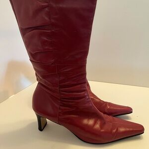 Lady Stork Red leather zip up boots chunky heel